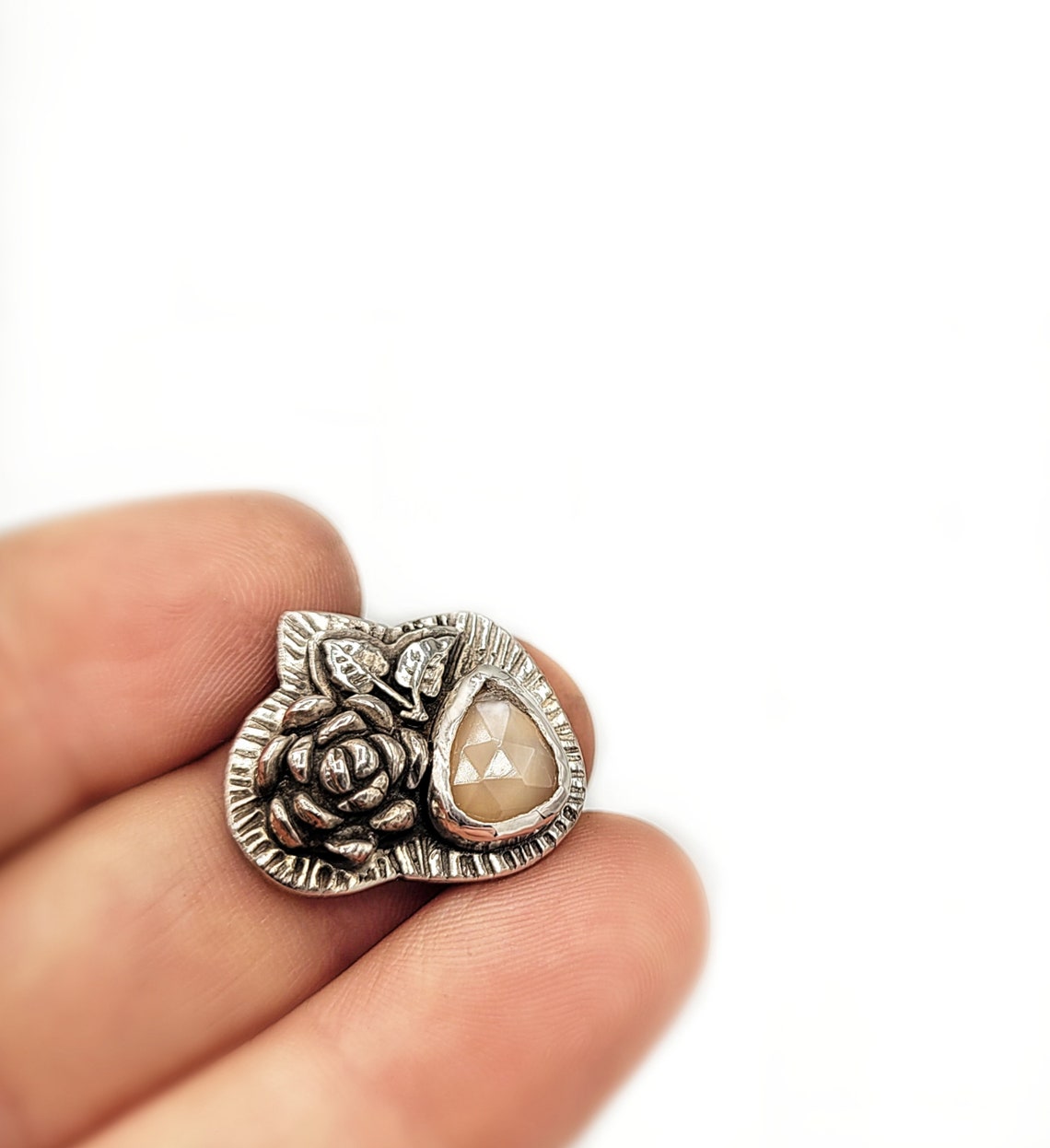Peach Moonstone Blossom Ring