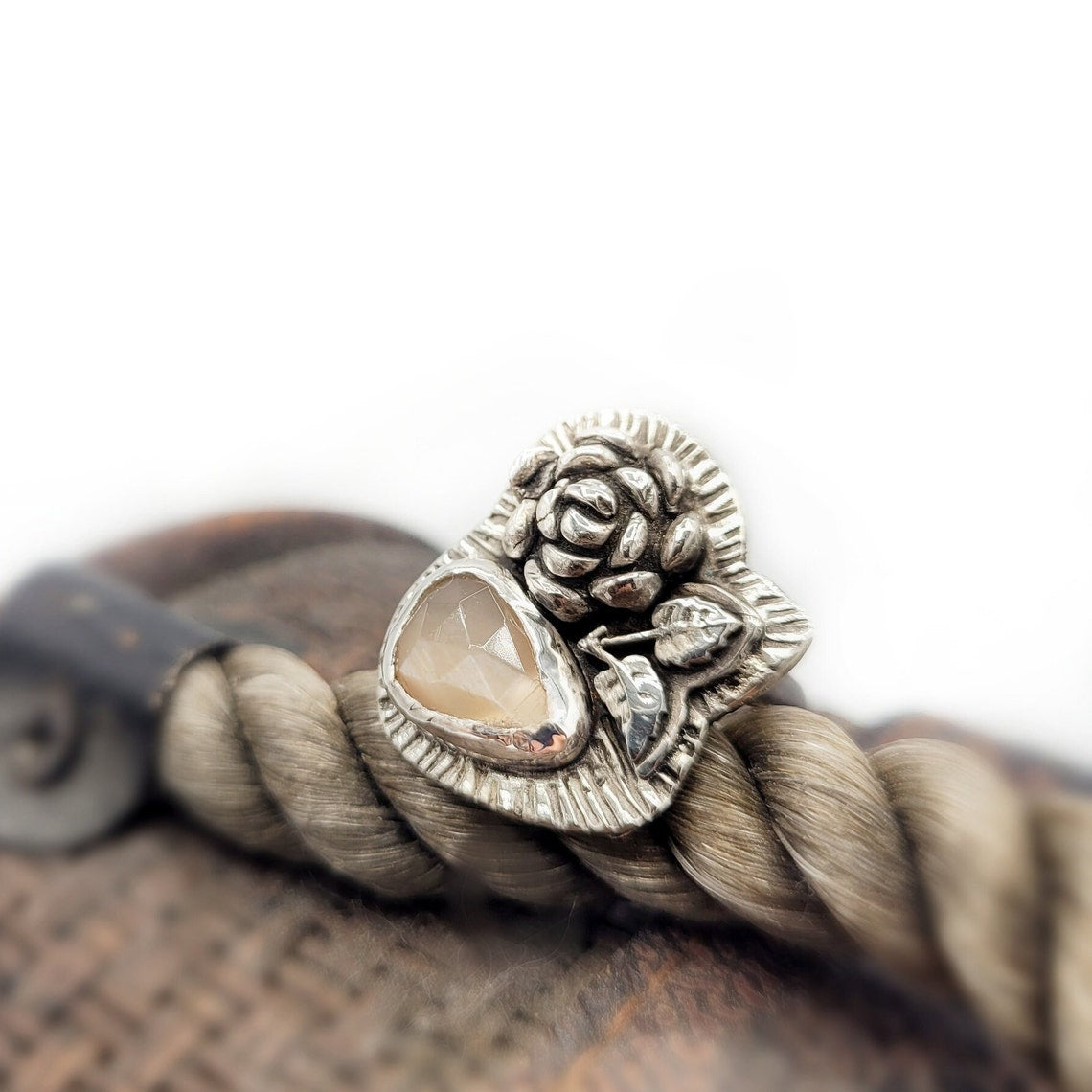 Peach Moonstone Blossom Ring