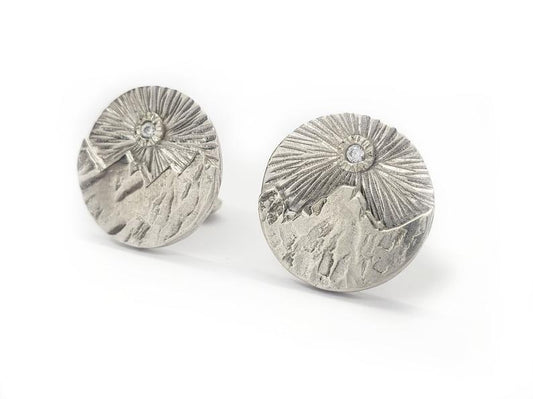 Cubic Zirconia Sun over Mountains - Cuff Links