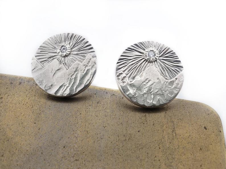 Cubic Zirconia Sun over Mountains - Cuff Links