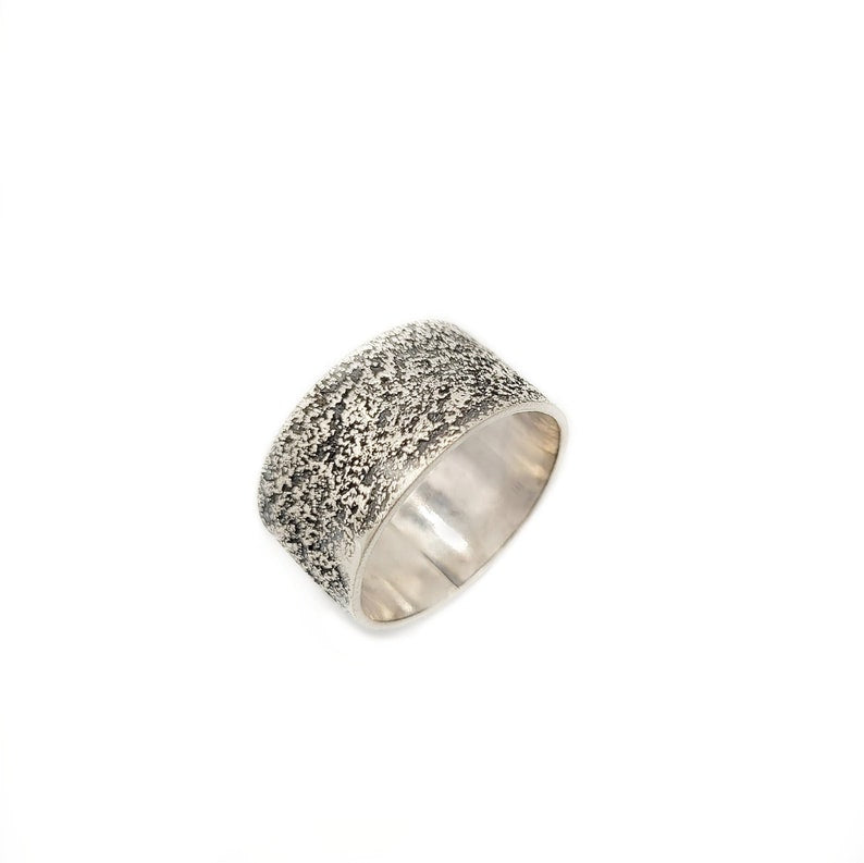 Wide Organic Textured Oxidized Silver Ring