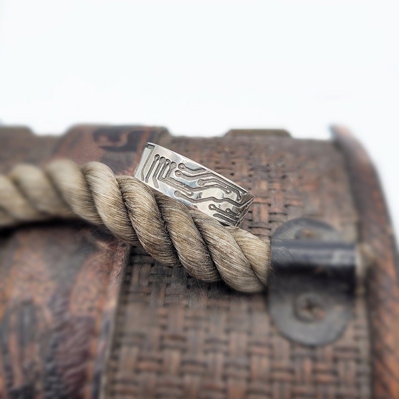 Computer Circuit Board Silver Ring