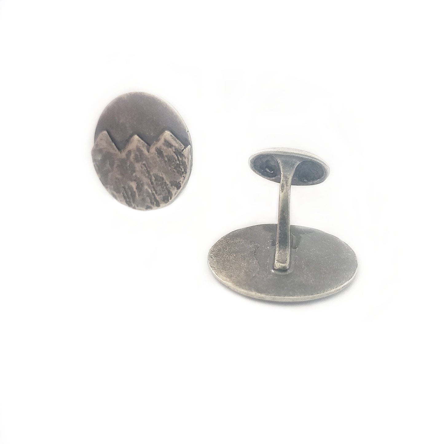 Evening Mountain Range Scene Cufflinks - Oxidized Sterling Silver