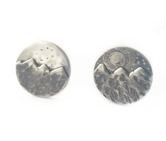 Evening Mountain Range Scene Cufflinks - Oxidized Sterling Silver