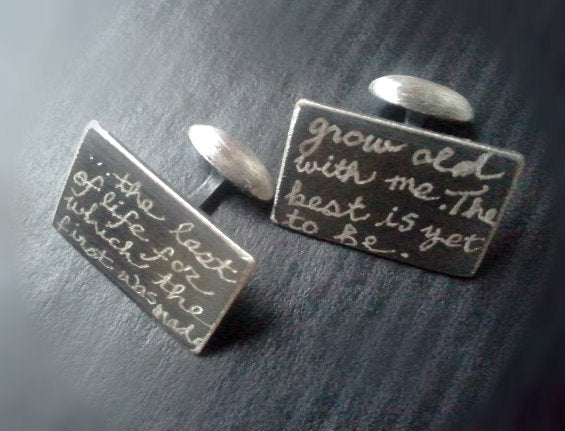Grow old with me - inscribed cufflinks - All Sterling Silver - Great Groom's Gift
