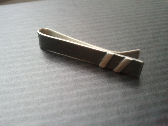 1.5 i n c h t i e b a r - retro stripes - Clip for neckties - Contrasting Sterling Silver