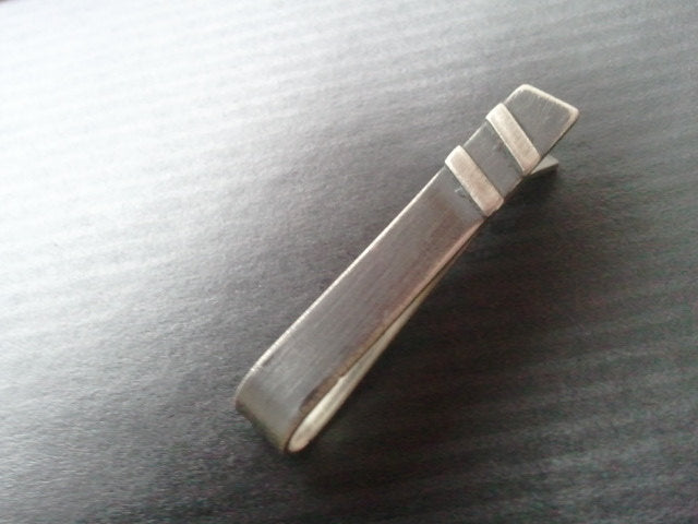 1.5 i n c h t i e b a r - retro stripes - Clip for neckties - Contrasting Sterling Silver