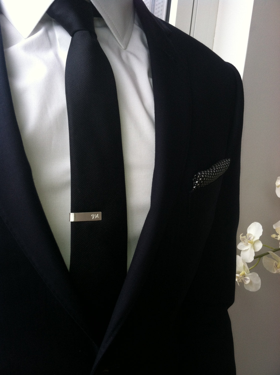 thicker 1 i n c h tie bar - stripe - Sterling Silver