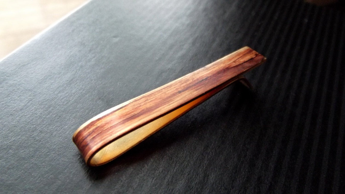 Tie Bar - Woodgrain Patina on Brass