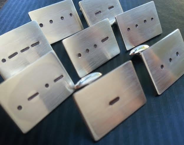 Morse Code Rectangular Cuff links - 18 gauge thicker and more durable - Sterling Silver - Custom Text or Morse Code - Great Groomsmen gift