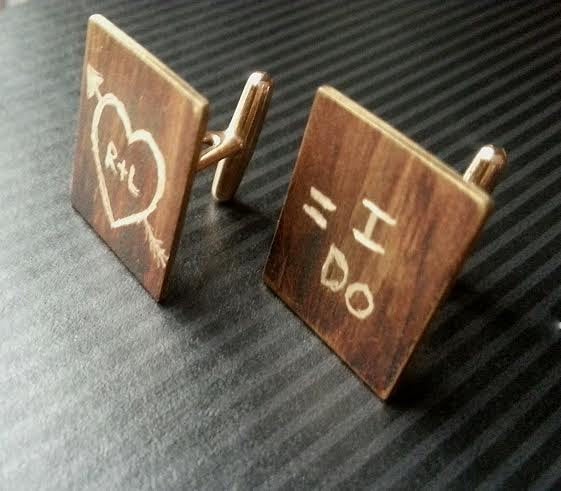 c u f f l i n k s - Brass- Wood grain patina- custom text - great groomsman gift