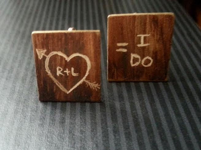 c u f f l i n k s - Brass- Wood grain patina- custom text - great groomsman gift