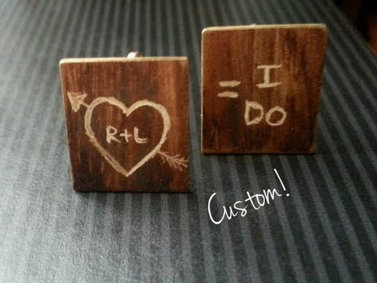 c u f f l i n k s - Brass- Wood grain patina- custom text - great groomsman gift