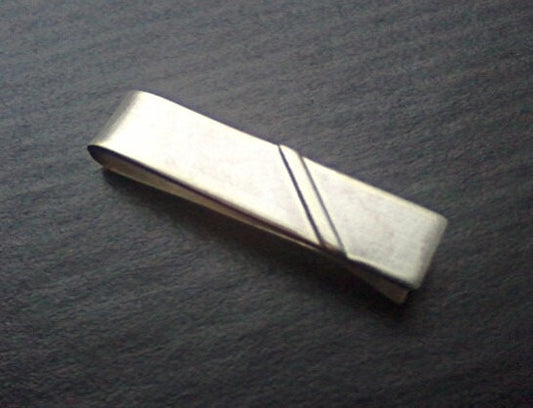 thicker tie bar - retro stripe - Sterling Silver
