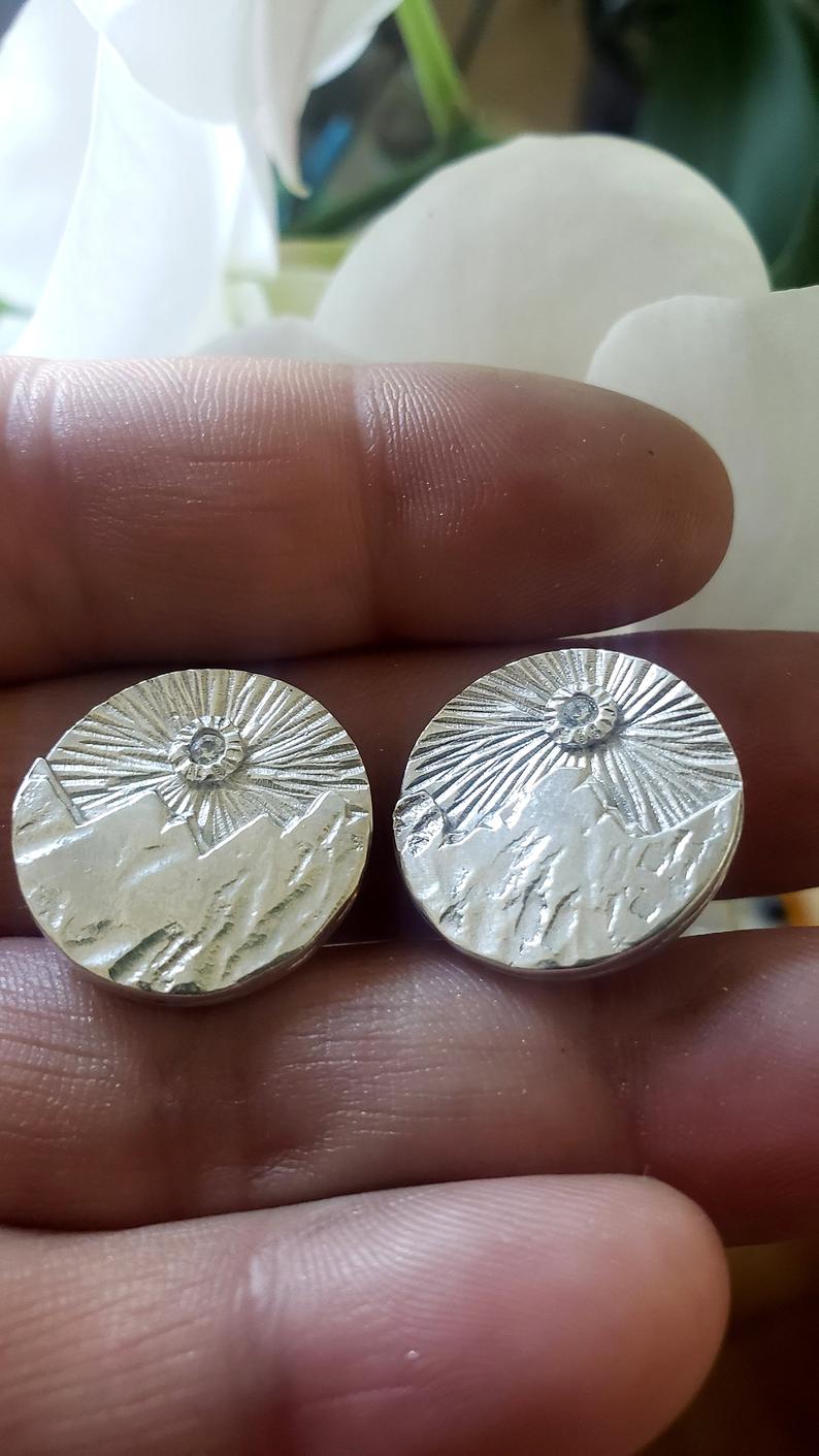 Cubic Zirconia Sun over Mountains - Cuff Links