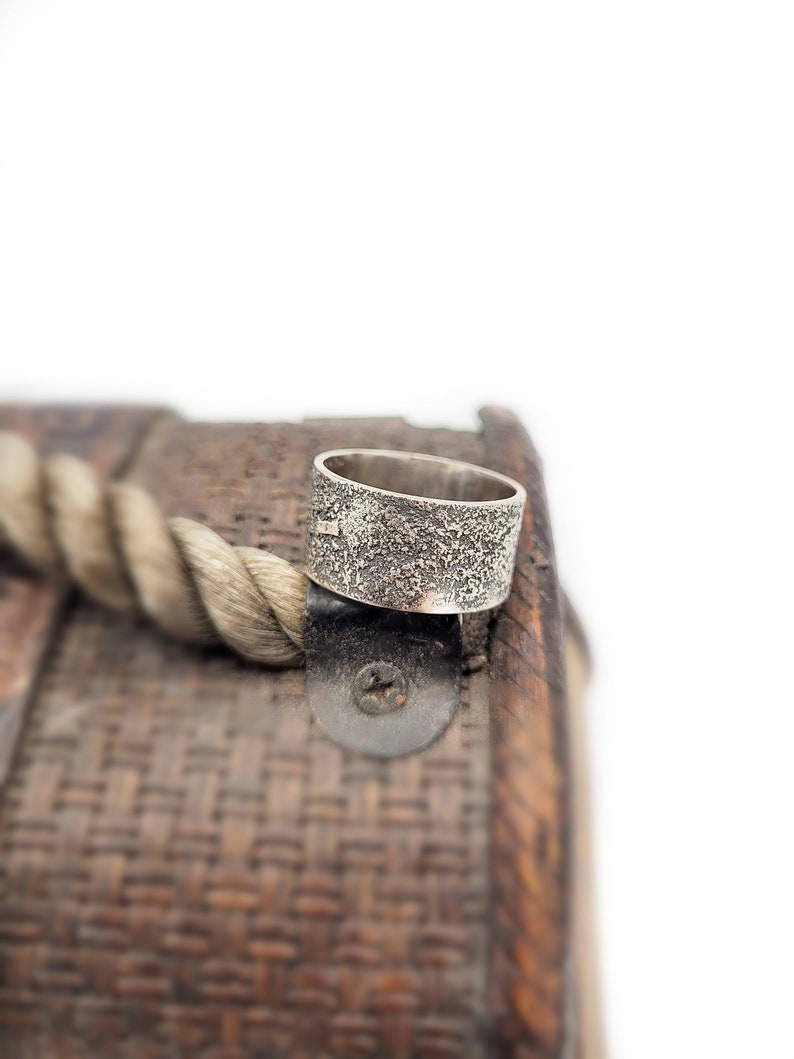 Wide Organic Textured Oxidized Silver Ring