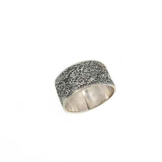 Wide Organic Textured Oxidized Silver Ring
