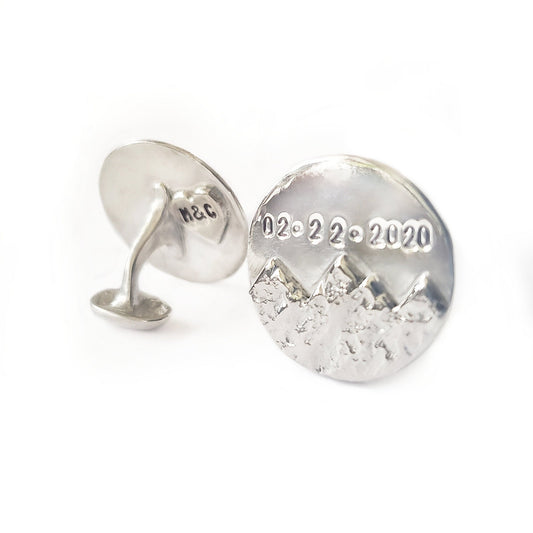 Custom Date and Initials -Cuff links - Mountain Range - Sterling Silver