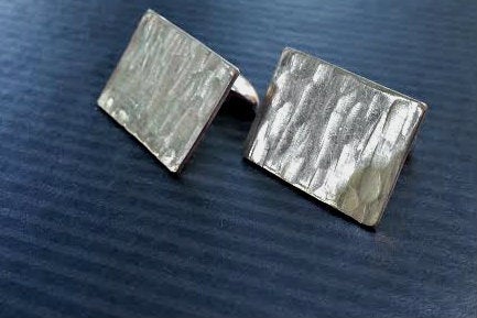 Tree Bark - textured cufflinks rectangular - All Sterling Silver