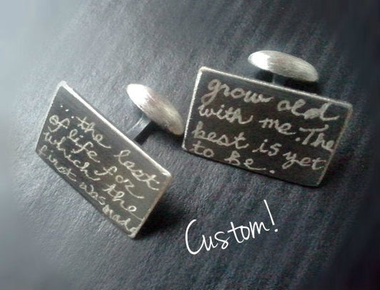 Grow old with me - inscribed cufflinks - All Sterling Silver - Great Groom's Gift
