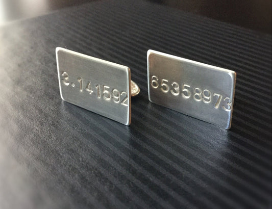 Pi cuff links - Sterling Silver - Custom Text - Ready to Ship